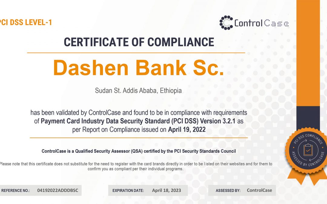 Dashen Bank Awarded PCI DSS Level-1 Certificate of Compliance